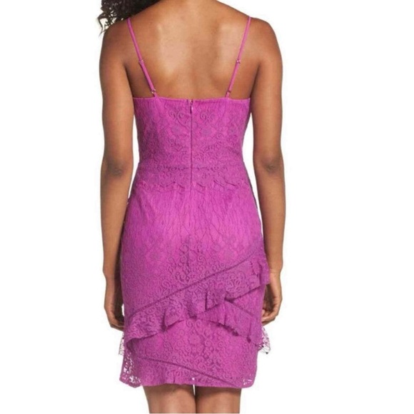 Adelyn Rae Lace Sheath Dress With Tiered Skirt. In Pink/Purple. Pre-Owned. - Picture 2 of 9